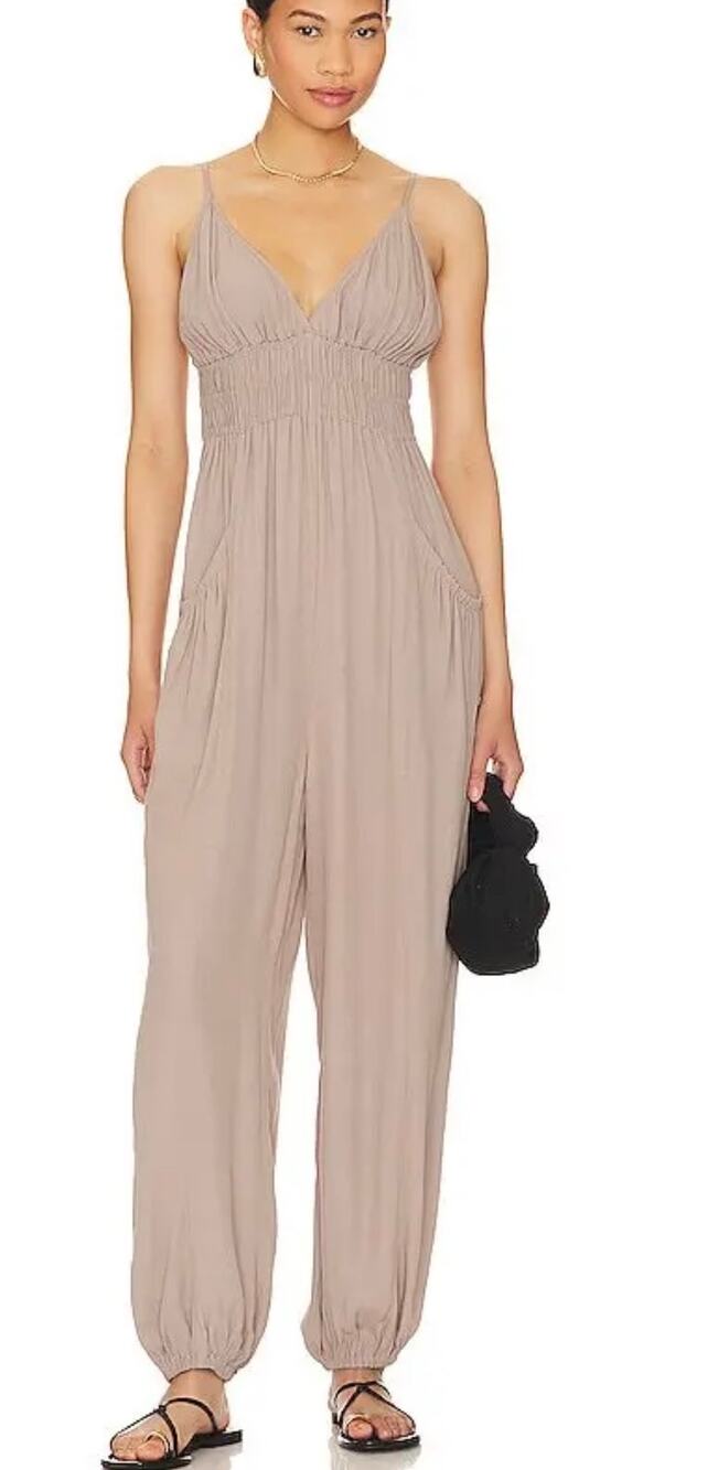 Bobi Black Los Angeles Ruched Jogger Jumpsuit XS Taupe NWOT